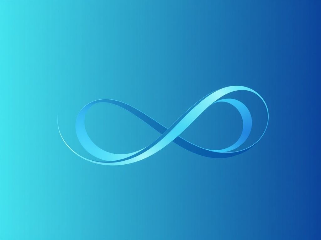 A stylized infinity symbol crafted from fine lines and curves, modern and sleek, gradient from soft blue to teal, transparent background, vector-like quality.